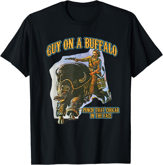 Guy on a Buffalo Punch That Cougar in the Face T-Shirt - Black