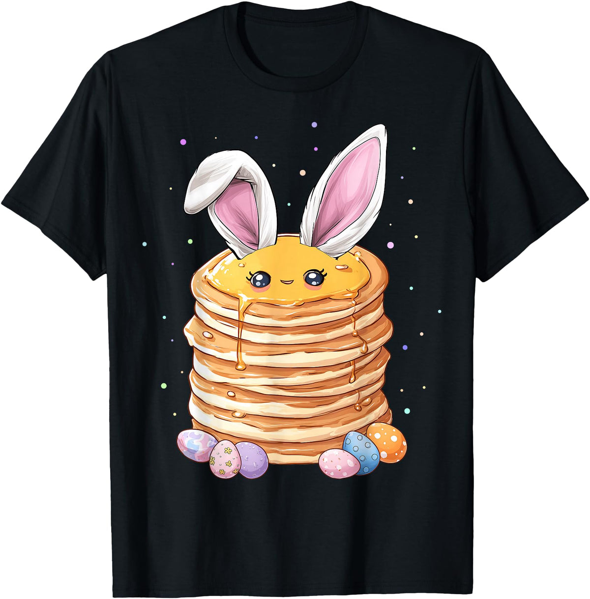 Pancake Food Easter Rabbit Eggs Bunny Ears Breakfast Cute T-Shirt in Black