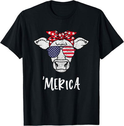 Funny Merica Cow America 4th of July Retro Vintage Merica T-Shirt