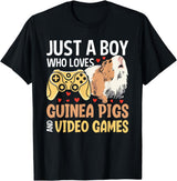 Guinea Pig Gifts for Gamer Co. Just a Boy Who Loves Guinea Pigs and Video Games Gaming T-Shirt - Black