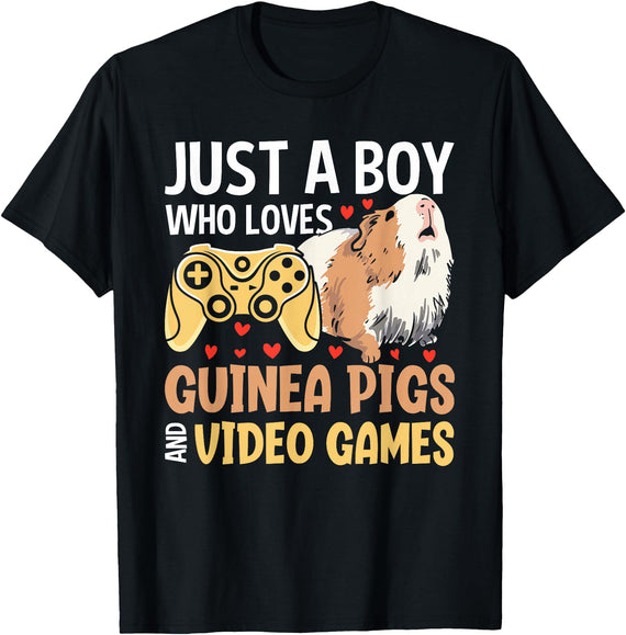 Guinea Pig Gifts for Gamer Co. Just a Boy Who Loves Guinea Pigs and Video Games Gaming T-Shirt - Black