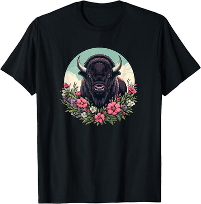 Hoodies Womens Girls Old West Retro Vintage Floral Buffalo T-Shirt