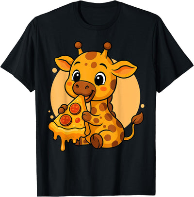 Funny Giraffe Eating Pizza Graphic Boys Girls Giraffe Lover T-Shirt