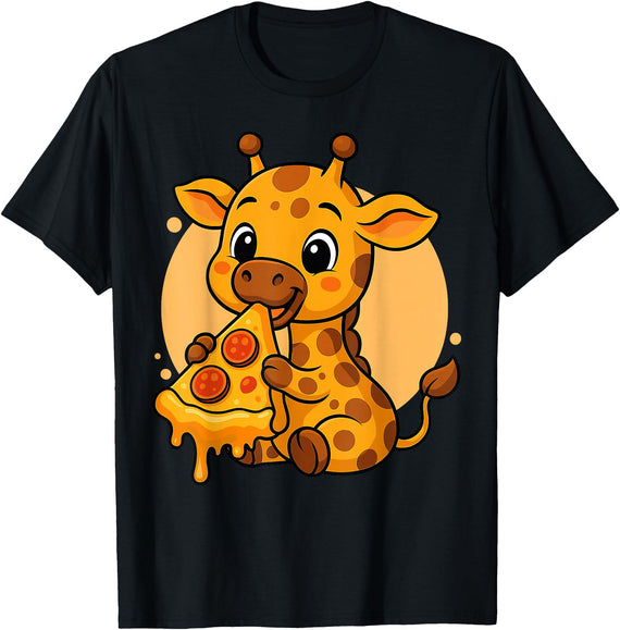 Giraffe Eating Pizza Graphic Design Funny Giraffe Eating Pizza Graphic Boys Girls Giraffe Lover T-Shirt - Black