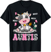 Gender Reveal Party Cow Lover Auntie Cute Cow Moo Moo Farmer Birthday Family Matching T-Shirt - Black