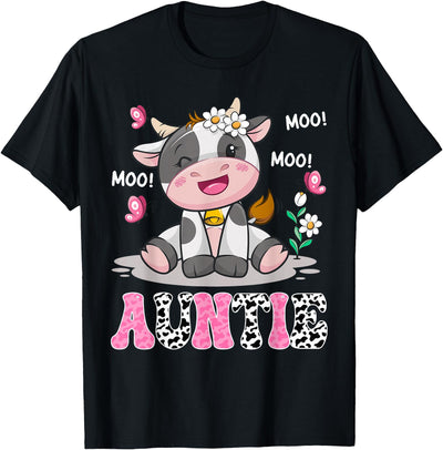 Gender Reveal Party Cow Lover Auntie Cute Cow Moo Farmer T-Shirt