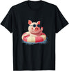 Vacation Pig Outfit Pig Sunglasses Graphic with Beach Ring T-Shirt - Black