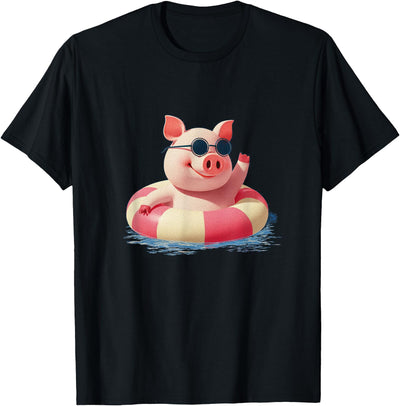 Pig Sunglasses Graphic with Beach Ring T-Shirt