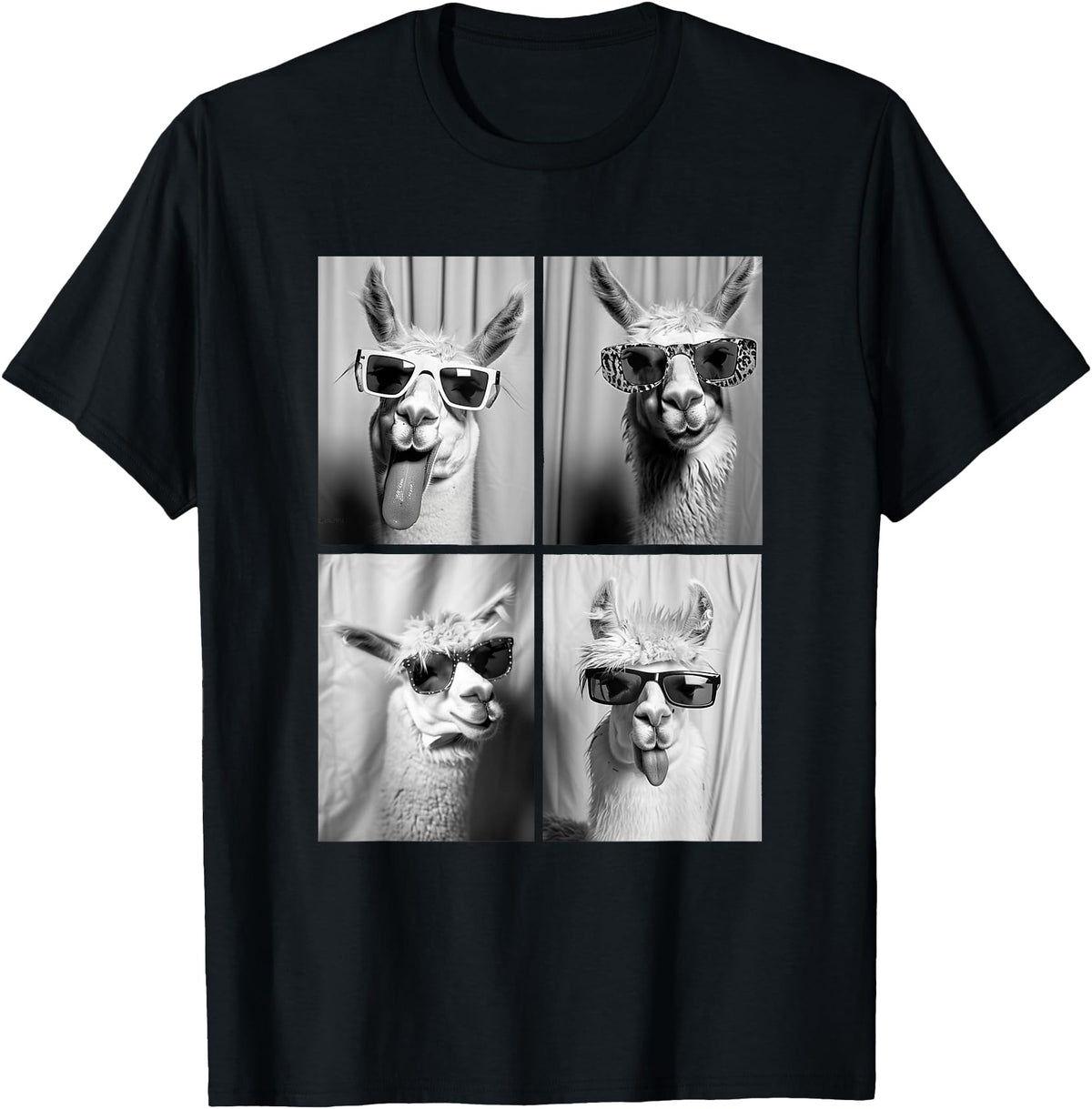 Funny Animal Photography Clothing Co. Funny Llamas with Sunglasses Cool Llama Animals Photo Booth T-Shirt - Black