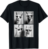 Funny Animal Photography Clothing Co. Funny Llamas with Sunglasses Cool Llama Animals Photo Booth T-Shirt - Black