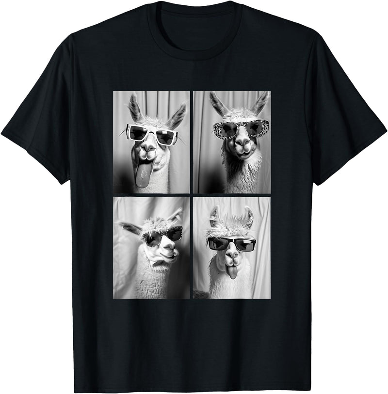 Funny Animal Photography Clothing Co. Funny Llamas with Sunglasses Cool Llama Animals Photo Booth T-Shirt - Black