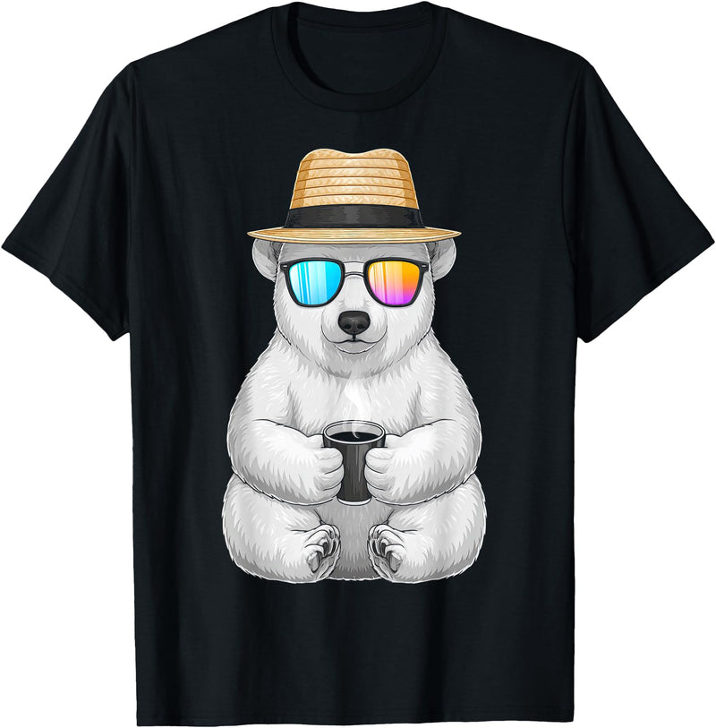 @n!mal Coffee Polar Bear Animal Sunglasses Print T-Shirt - As Pictured