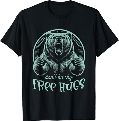 'FREE-Hugs' s Grizzly Bear s 'Woodcut Style' T-Shirt
