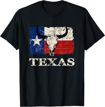 Cow Women Kids Texas Buffalo Skull Flag Retro Banner Ensign T-Shirt