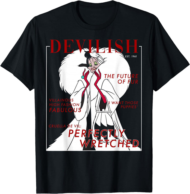 Disney Villains Halloween Cruella Magazine Cover T-Shirt - As Pictured