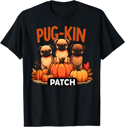 Halloween Pug Puns Pug-Kin Patch Funny Autumn Halloween Pug Pun Cute Puppies T-Shirt