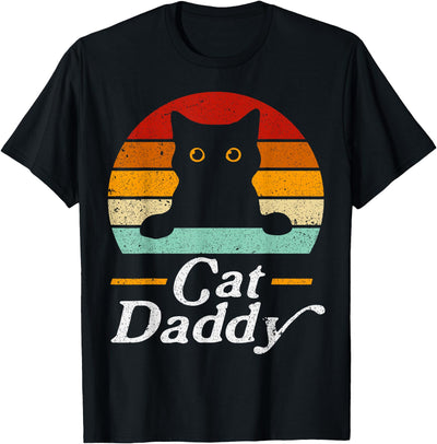 Best Cat Lover Dad Vintage Mens Graphic Apparel Black Cat Daddy Retro Birthday & Father's Day Cat Dad Mens T-Shirt