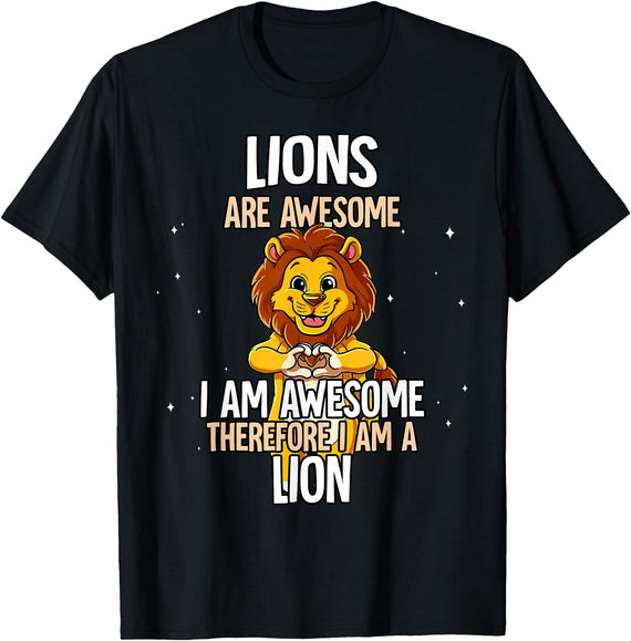 Lion Lover Gift Lions are Awesome Lion T-Shirt - Black