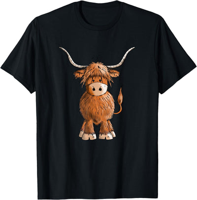 Cute Hairy Scottish Highland Cow Men Kids T-Shirt