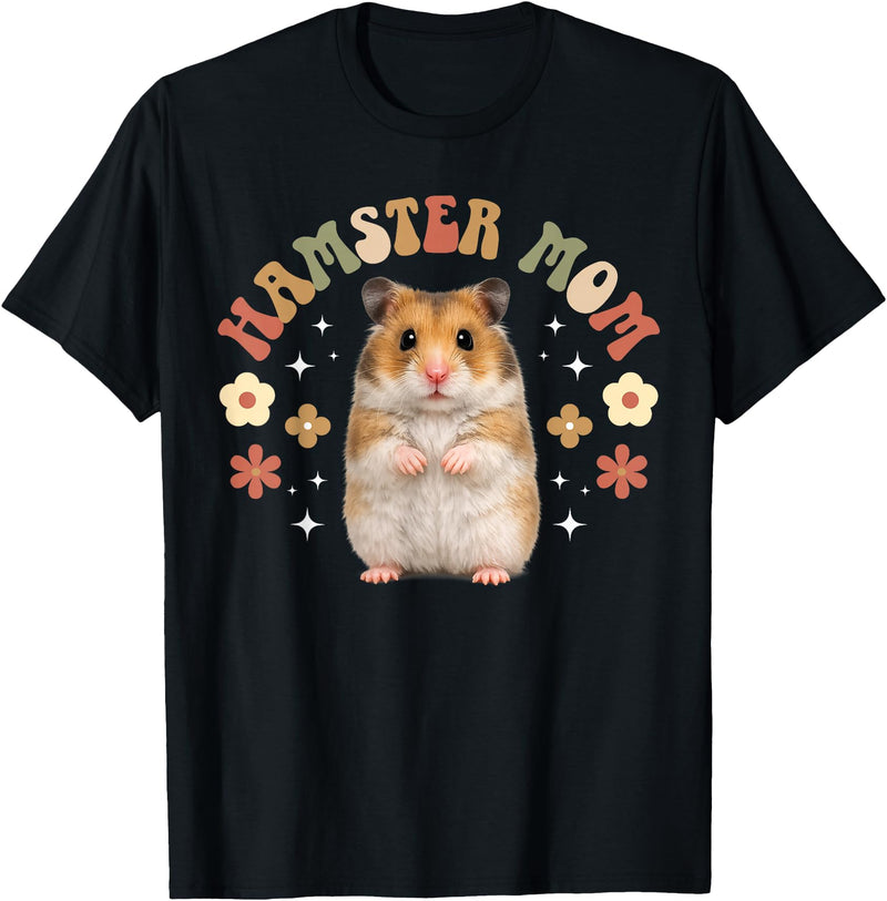 Hamster Mom Groovy Hamster Mama Hamster Owner Hamster Lover T-Shirt - Black
