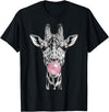 Wild Bubble Art Cool Giraffe Blowing Pink Bubblegum Sketch Art T-Shirt - Black
