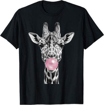 Cool Giraffe Blowing Pink Bubblegum Sketch Art T-Shirt