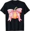 Coquette Halloween Tees NYC Coquette Autumn Pumpkin Pink Bow Girly Halloween Fall Women T-Shirt - Black