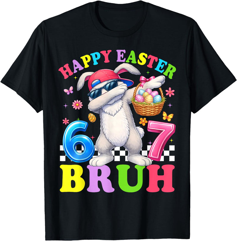 Six Seven Happy Easter 67 Dabbing Rabbit Meme Bunny Kids Boy T-Shirt in Black