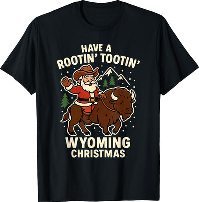 Santa Riding a Bison Christmas T-Shirt
