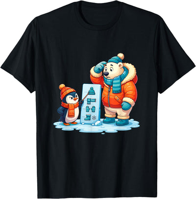 Funny Penguin Teaching Polar Bear Winter T-Shirt