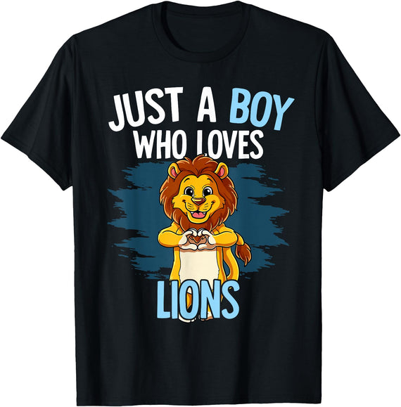 Lion Lover Gift Just A Boy Who Loves Lions Lion T-Shirt - Black