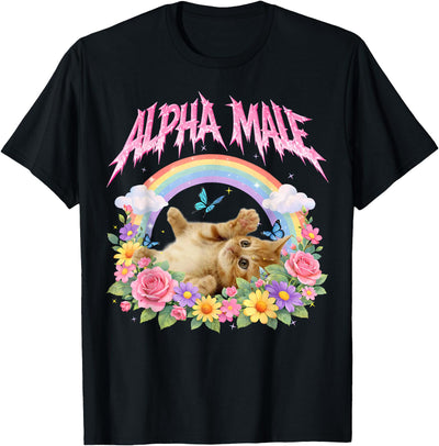 Alpha Male Funny Kitten Cat Meme Cat Lovers Alpha Male Funny Kitten Rainbow Floral Cat Meme Cat Lover T-Shirt