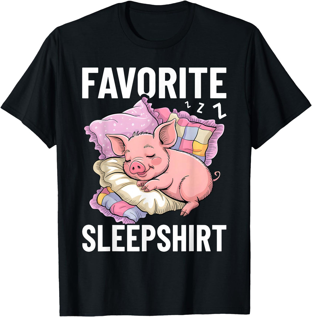 Piggy Lover Gift Co. Favorite Sleep, Napping Pig, Piglet & Piggy Pajama T-Shirt - Black