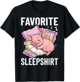 Piggy Lover Gift Co. Favorite Sleep, Napping Pig, Piglet & Piggy Pajama T-Shirt - Black