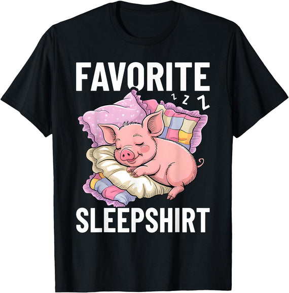 Piggy Lover Gift Co. Favorite Sleep, Napping Pig, Piglet & Piggy Pajama T-Shirt - Black
