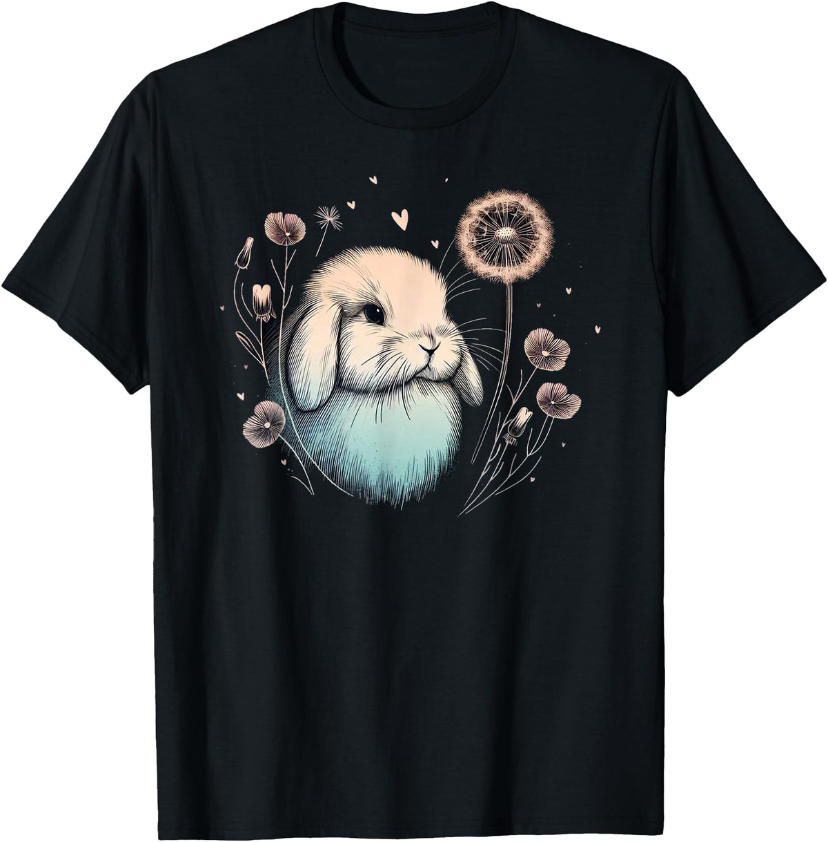 Love Holland Lop Rabbit Dandelion Floral Watercolor Bunny T-Shirt in As Pictured