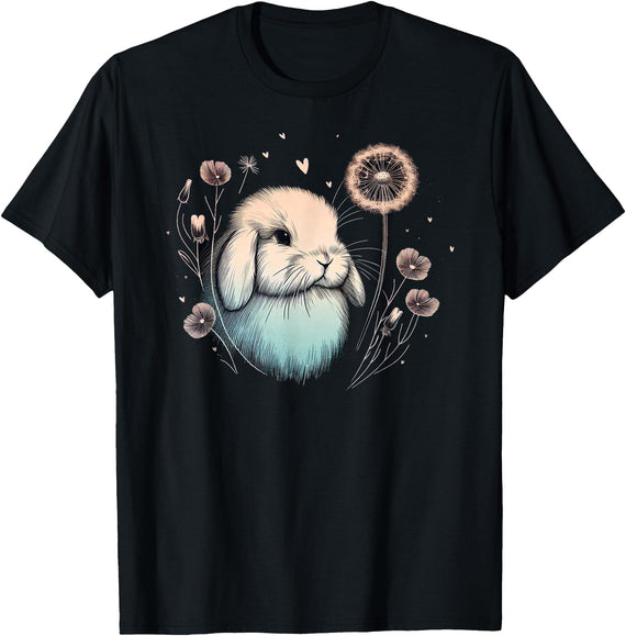 Love Holland Lop Rabbit Dandelion Floral Watercolor Bunny T-Shirt in As Pictured