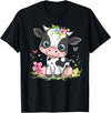 Colorful Cow Art I Cartoon Cow Cute Cow With Flowers I Kids Cow T-Shirt - Black