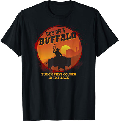 Cow Guy on a Buffalo Sunset Possum Possee Funny T-Shirt