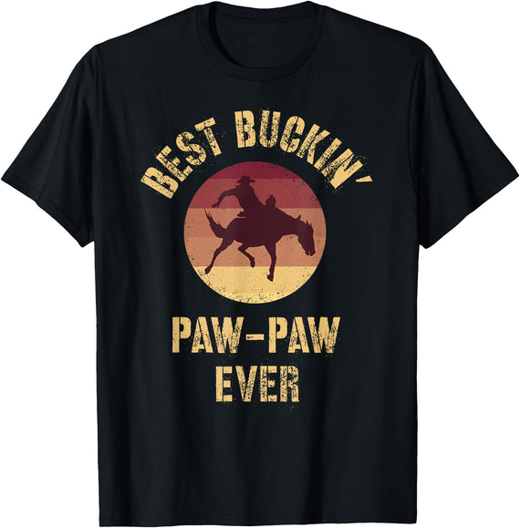 Dad & Grandpa Gifts for Special Occasions Best Buckin' Paw-Paw Ever Western Rodeo Cowboy Bucking Horse T-Shirt - Black