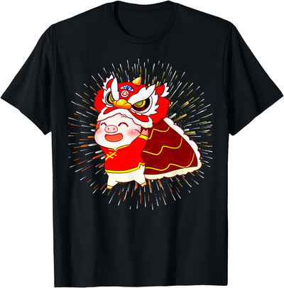 Funny Pig Chinese New Year Lion Dancing Piggy T-Shirt