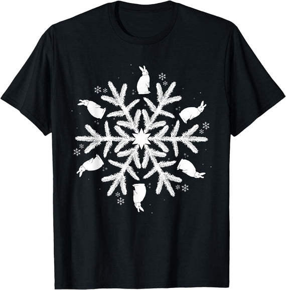 Snowflake Christmas Rabbit T-Shirt in Black
