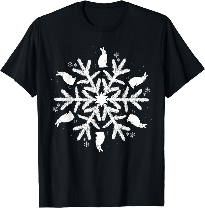 Snowflake Christmas Rabbit T-Shirt in Black