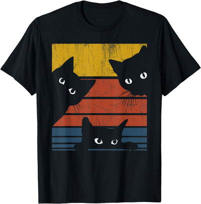three cats vintage black animals funny retro funny retro desi: three cats vintage black animals women men T-Shirt