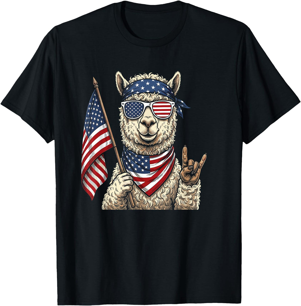 Alpaca 4th of July Men Women Alpaca 4th of July American Flag Patriotic Llama Lover T-Shirt - Black