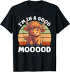 Funny Cow Design Farm Animal Lover Farmer Cowgirl Highland Cow Moo In A Good Mooood Carton Cow T-Shirt - Black