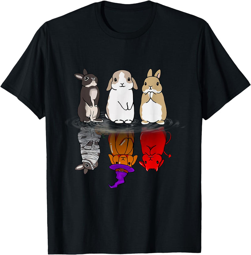 Rabbit Halloween Reflect Mirror Bunnies T-Shirt in Black