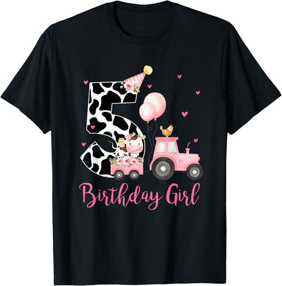 5th Birthday Girl Year Old Farm Cow Chick Tractor T-Shirt