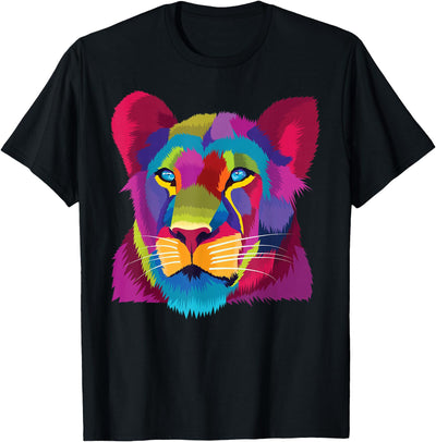 colorful cute lioness Female Lion Face art for lover African T-Shirt