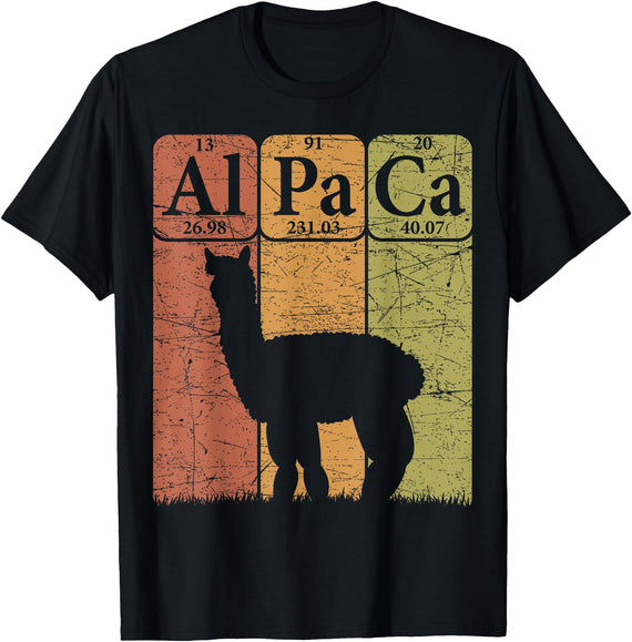 Alpaca Llama Periodic Chemistry Elements Retro Alpaca Periodic Table Elements Llama Alpaca Vintage T-Shirt - Black